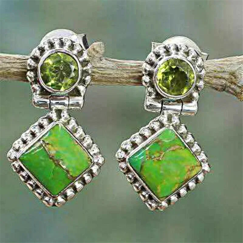 Vintage Green Turquoise Crystal Stud Earrings | Zinc Alloy Fashion Stud Earrings Nixie
