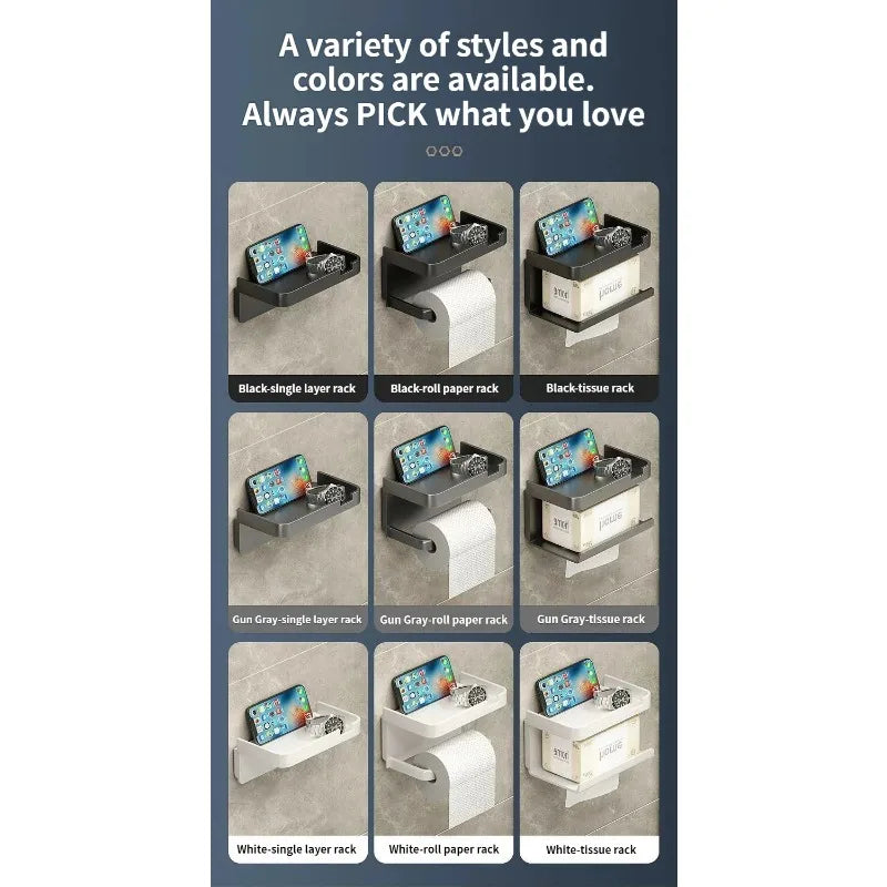 Wall-Mount Toilet Paper Holder & Storage Rack – ABS Plastic