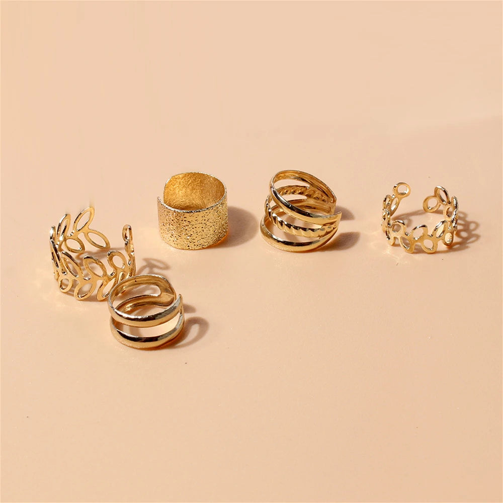 5pcs Gold Plated C-Shaped Hollow Ear Bone Clips for Women Clip-On Earrings Nixie