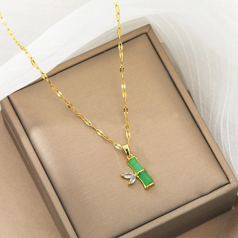Bamboo Zirconia Gold Stainless Steel Necklace for Women Chain Necklace Nixie