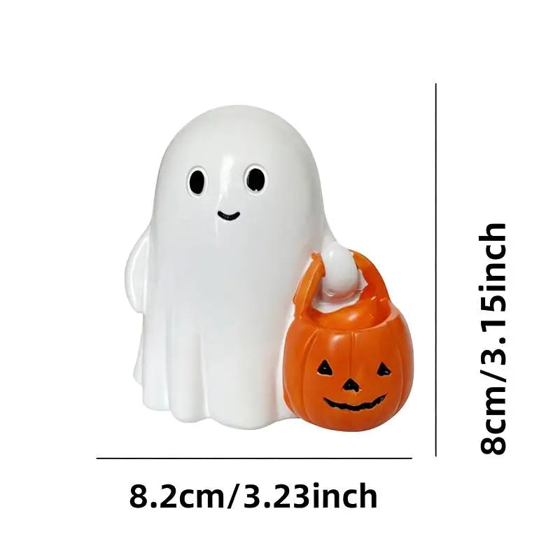 Cute Halloween Ghost Resin Statue – Mini Desktop Shelf Décor Halloween Resin Ornament Nixie
