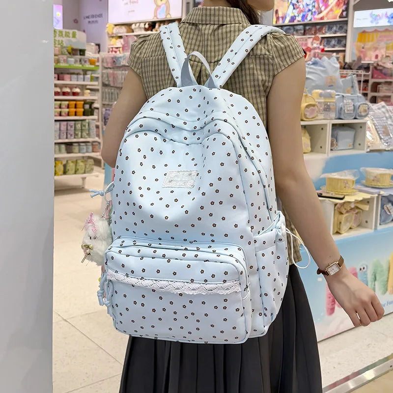 Korean Floral Lace Large-Capacity Backpack for Teen Girls Student Backpack Nixie