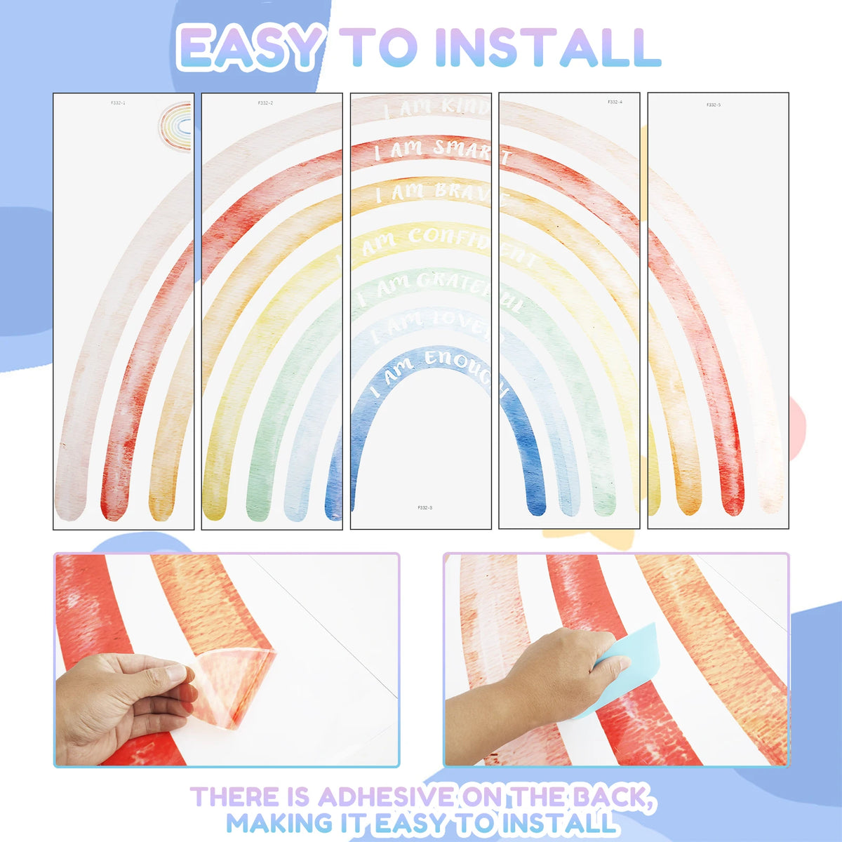 Colorful Rainbow Boho Wall Decals – Large Sticker Set 195×120cm