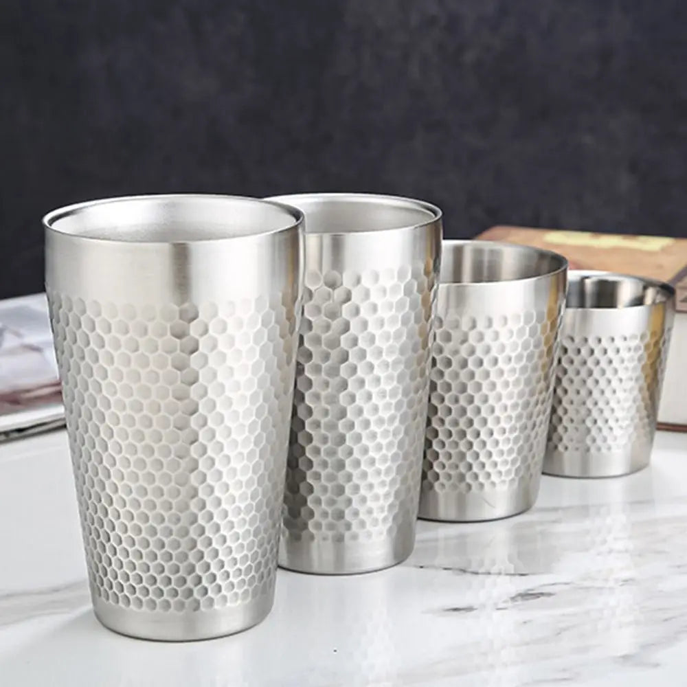 Double-Wall Stainless Steel Beer Cups – Hammered Texture Mugs Insulated Beer Mug Nixie