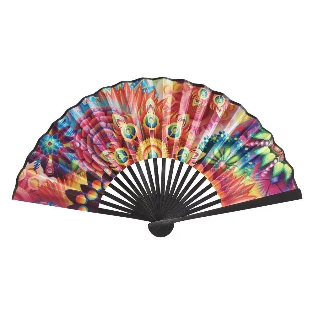Gradient Colorful Folding Hand Fan 23cm | Reflective Rave Fan Folding Hand Fan Nixie Phoenix