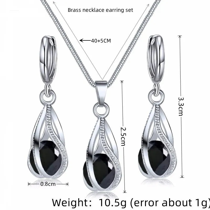 3-Piece Black Crystal Necklace & Earring Set | Nixie Jewelry