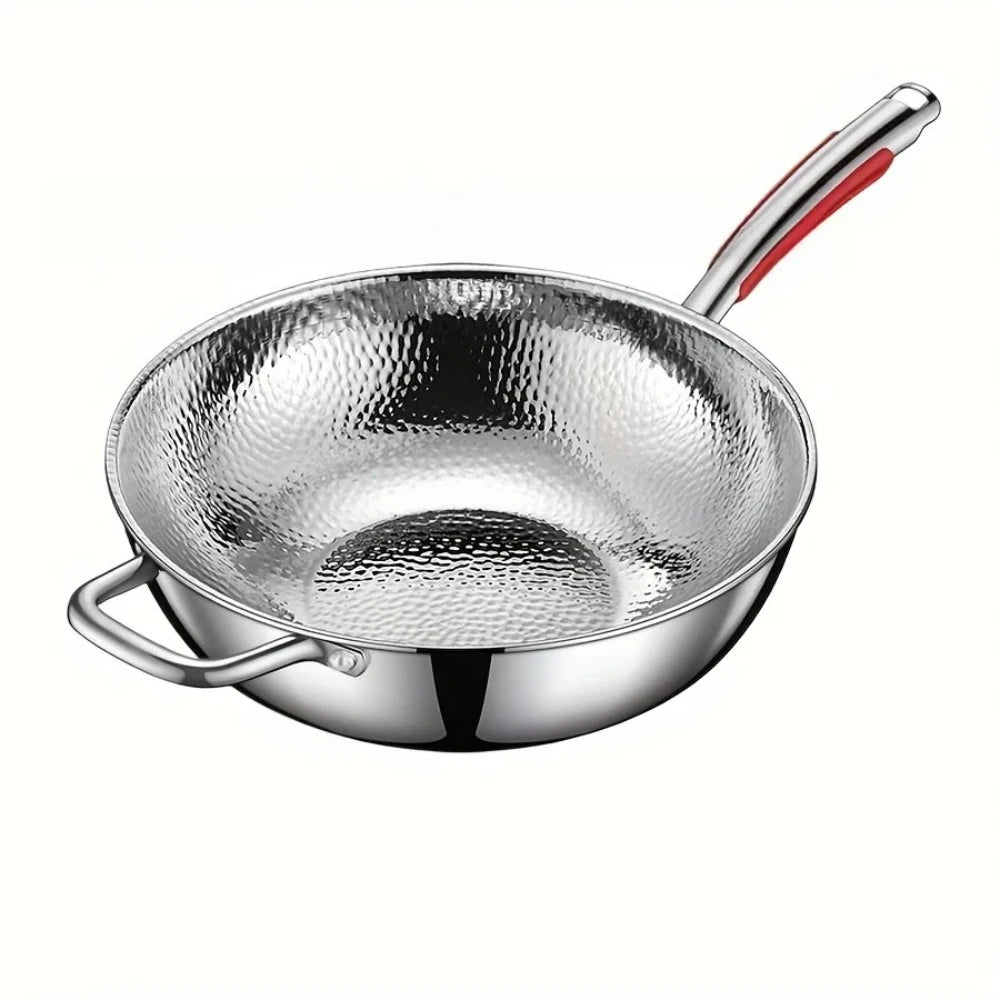 FEB.WIND Stainless Steel Uncoated Frying Pan Wok Skillet Stainless Steel Skillet Nixie without lid