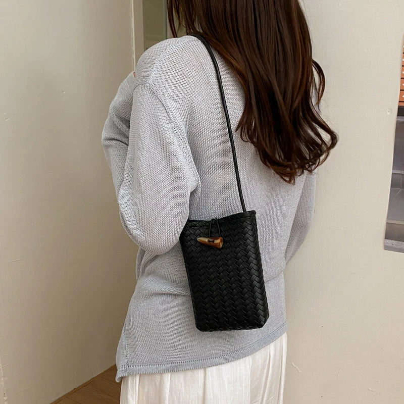 Woven Mini Shoulder Phone Bag for Women | Nixie Bucket Bag Mini Shoulder Bag Nixie