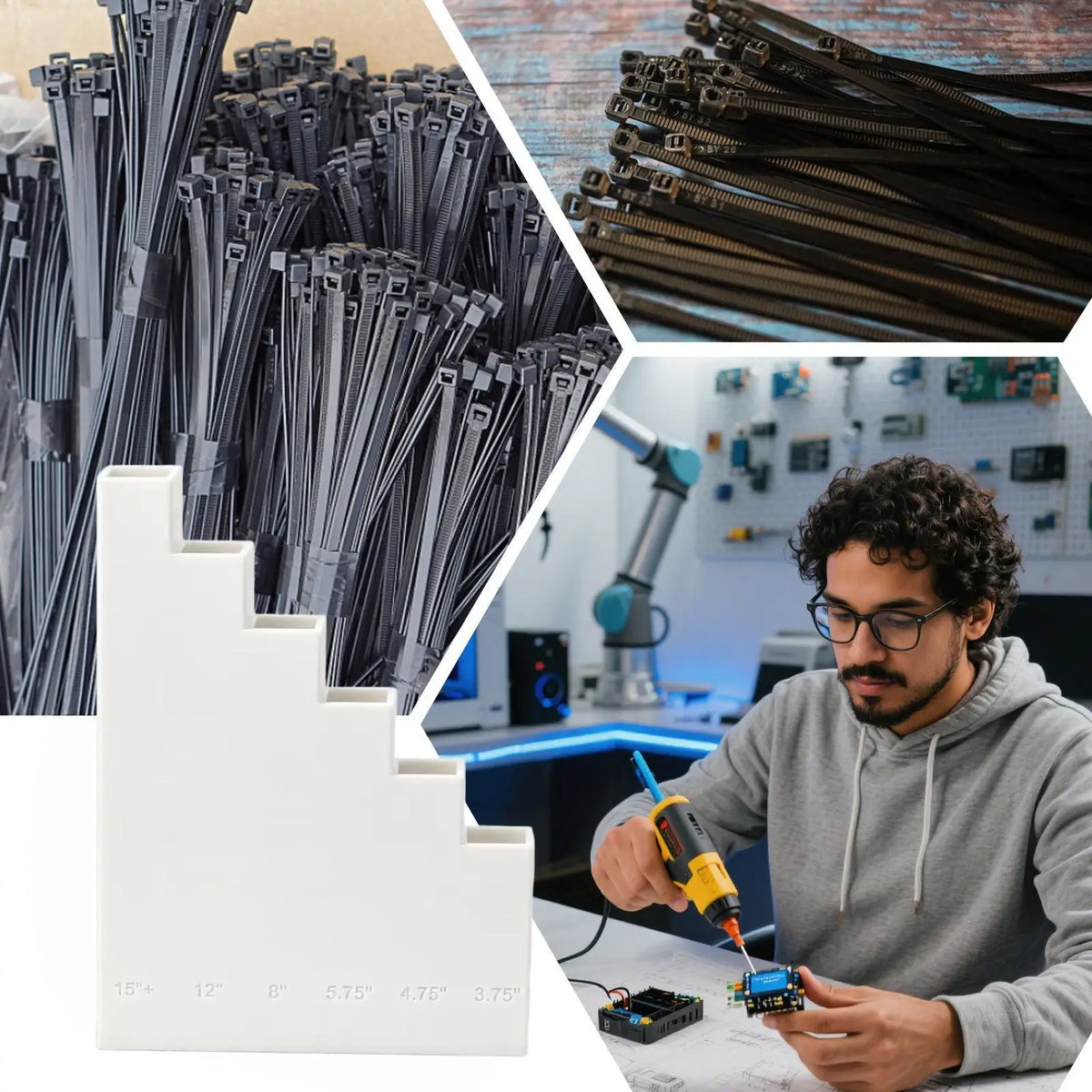 Wall Mounted Zip Tie Organizer – 6 Labeled Size Slots