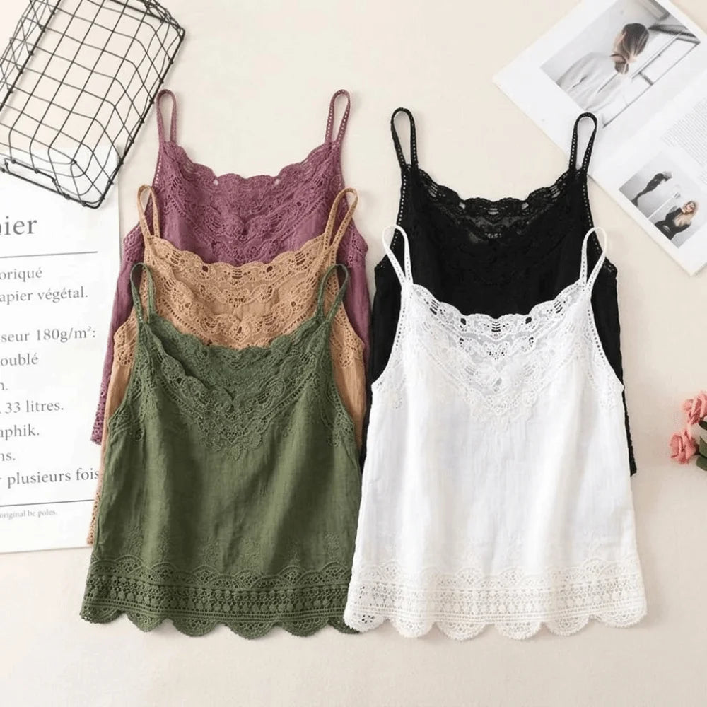 Retro Bohemian Embroidered Cotton Camisole | Spaghetti Strap Top Camisole Top Nixie