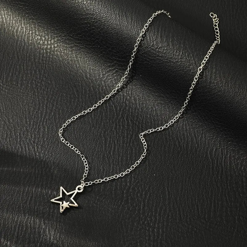 Vintage Pentagram Star Pendant Necklace | Unisex Black Rope Pendant Necklace Nixie