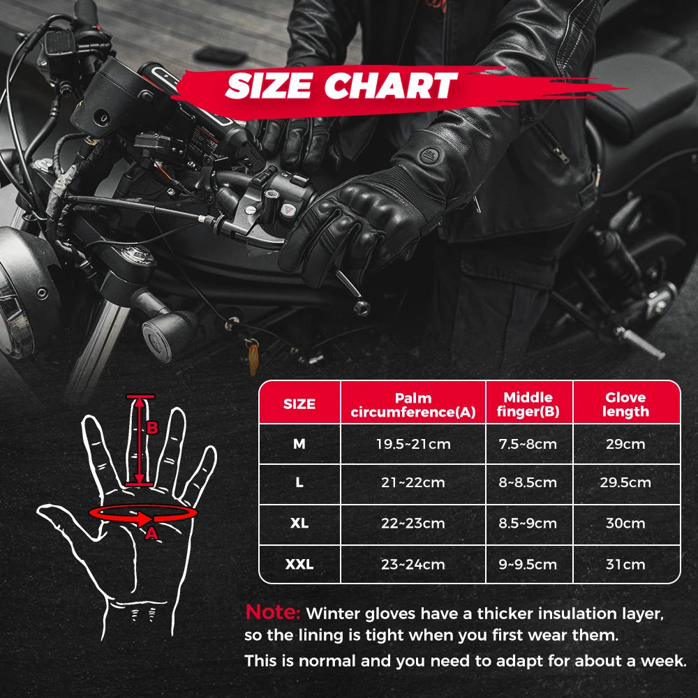 KEMIMOTO Winter Leather Motorcycle Gloves – Waterproof Motorcycle Gloves Nixie