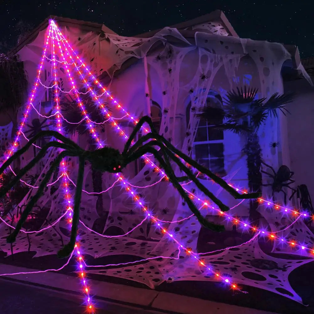 250 LED Spider Web Lights w/ Remote – Halloween Yard Decor Halloween LED Decoration Nixie