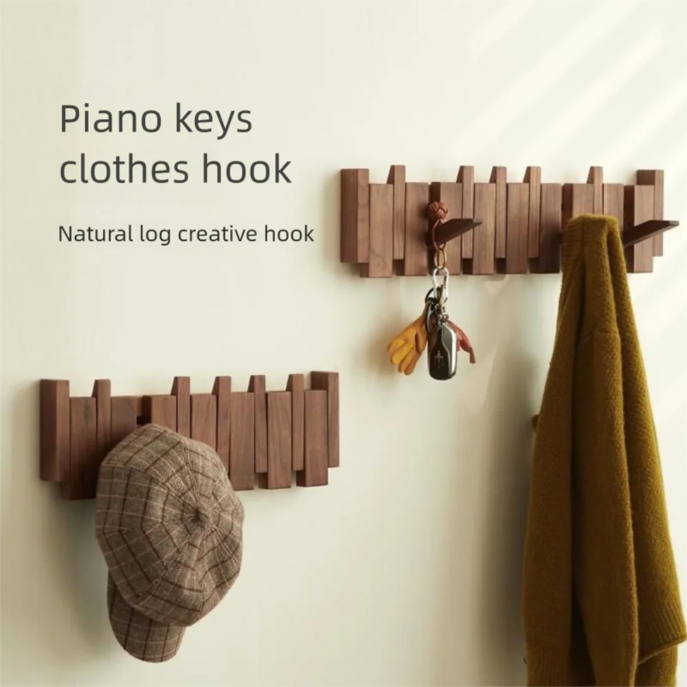 Wall Mounted Wood Coat Rack with 8 Piano Key Hooks