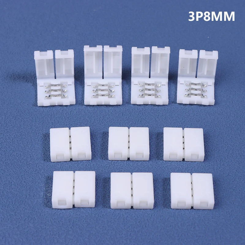 10Pcs Solderless LED Strip Connectors 8mm 10mm 2/3/4 Pin RGB LED Strip Connector Nixie 3P 8MM