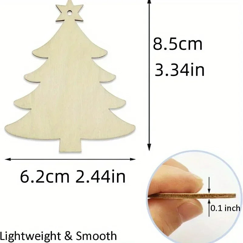 10Pcs Unfinished Wooden Christmas Tree Craft Set for Painting Wood Craft Kit Nixie