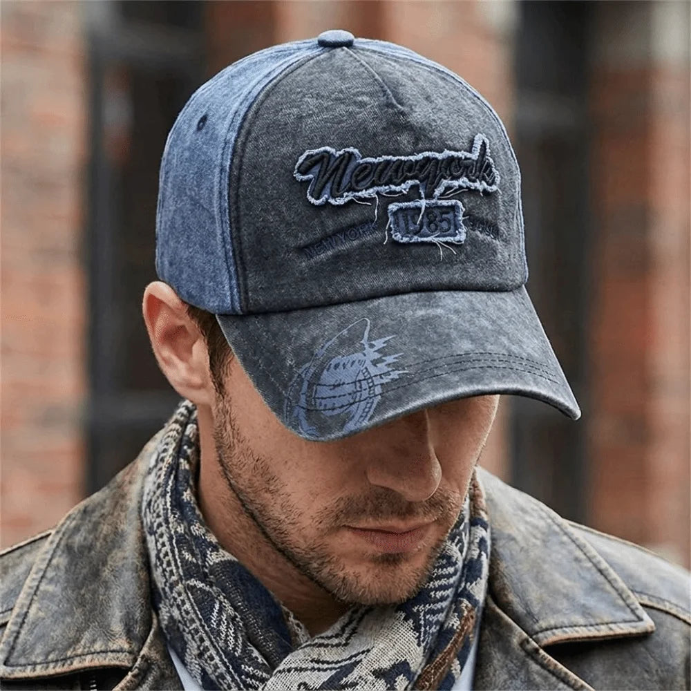 Two-Tone New York 1985 Distressed Washed Cotton Baseball Cap Baseball Cap Nixie