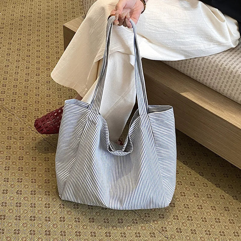 Women's Striped Canvas Tote Bag – Large Shoulder Bag Canvas Tote Bag Nixie
