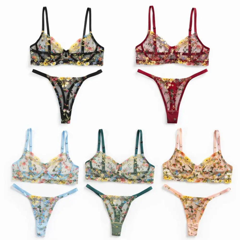 2-Piece Floral Embroidery Lingerie Set – Underwire Bra & Panty Lingerie Bra Set Nixie