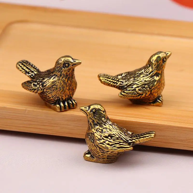 4pcs Mini Brass Bird Ornaments for Outdoor Birdbaths & Bowls
