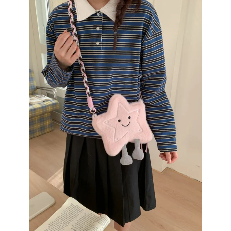 Korean Style Cute Plush Star Fluffy Crossbody Shoulder Bag Plush Crossbody Bag Nixie