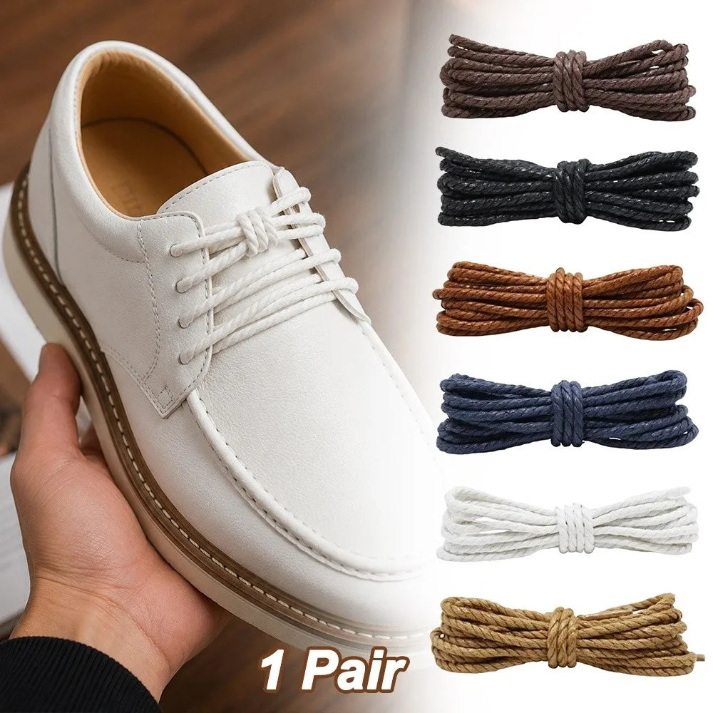 Waxed Leather Round Shoelaces – Waterproof Boot Laces, 7 Colors