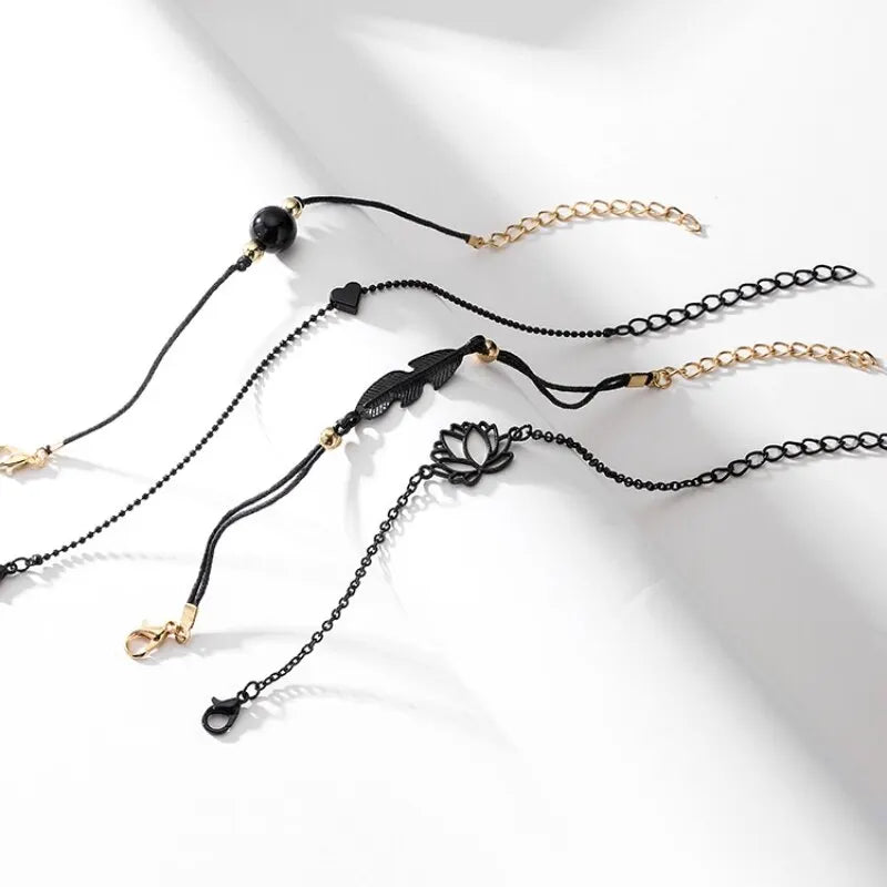 4pcs Women's Gothic Alloy Bracelet Set – Lotus, Leaf & Heart Fashion Bracelet Set Nixie