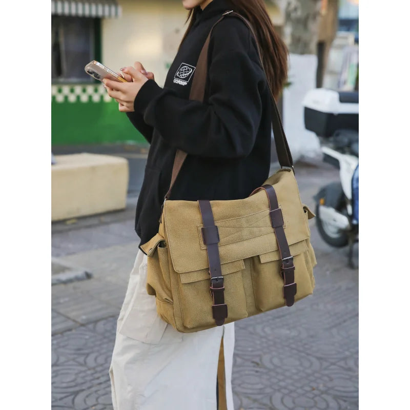 Large Canvas Messenger Bag – College & Work Shoulder Bag Canvas Messenger Bag Nixie