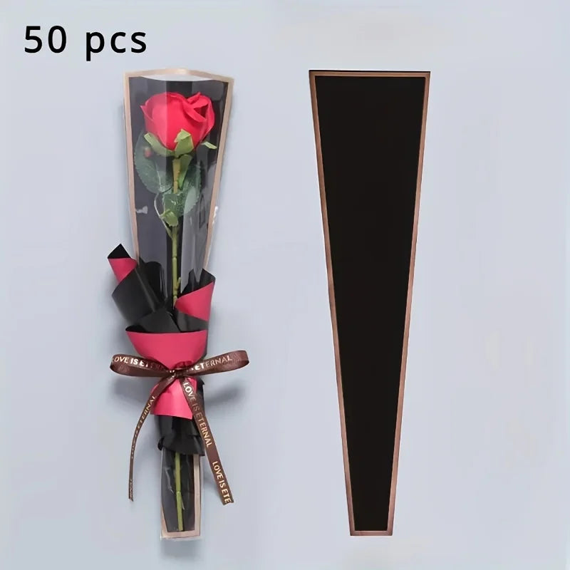 50pcs Transparent Rose Flower Packaging Bags – Single Stem Wrap Floral Packaging Bags Nixie black50pcs