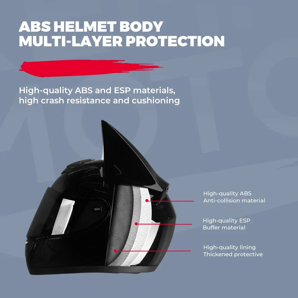 KEMITOUR Bat Ears Full Face Motorcycle Helmet – DOT Certified Full Face Helmet Nixie