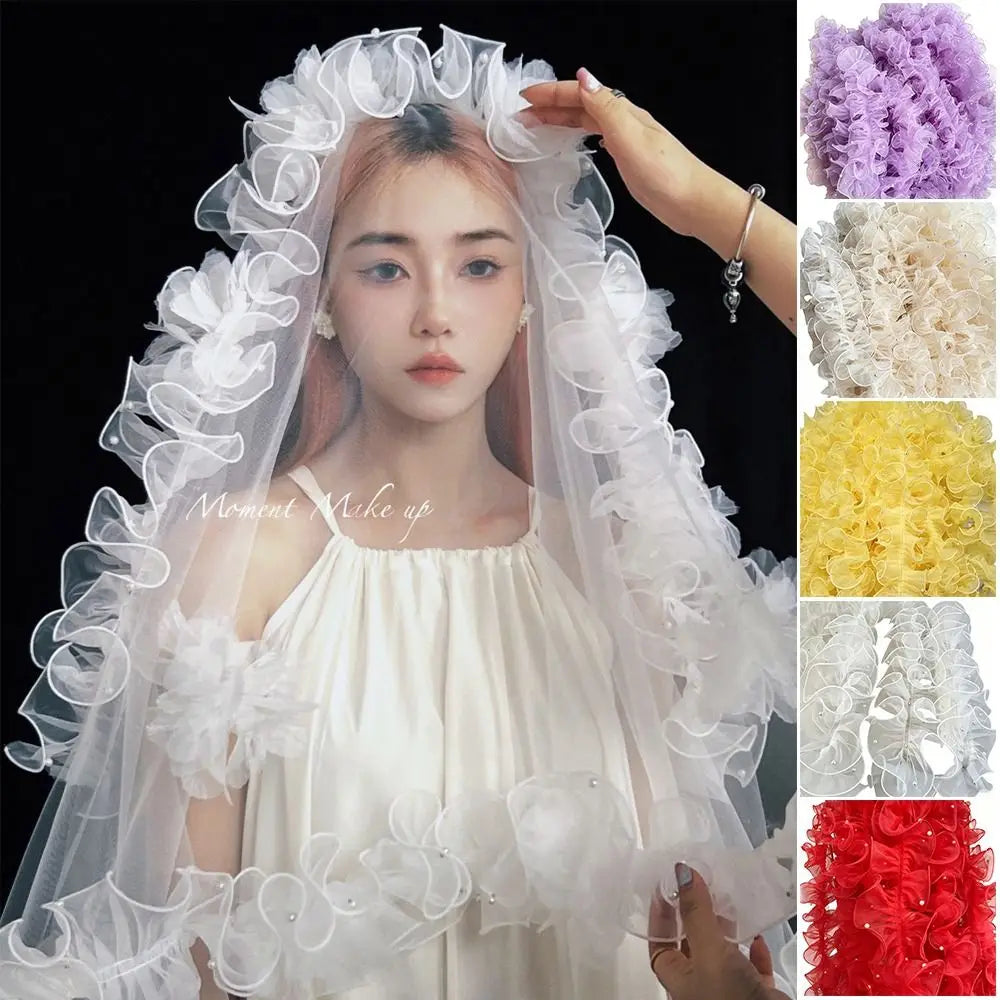 11cm Organza Beaded Ribbon Pleated Pearl Lace Trim 1 Yard Lace Ribbon Trim Nixie