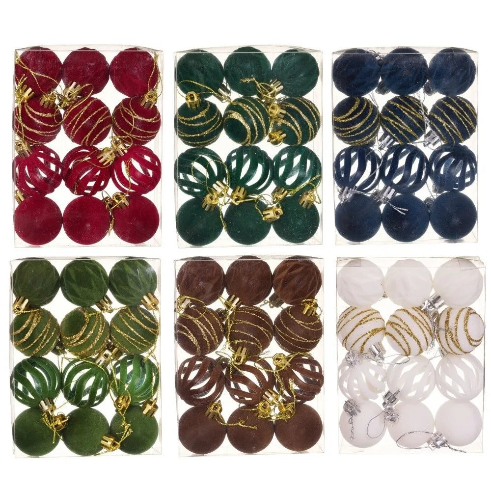 12Pcs Velvet Flocked Christmas Ball Ornaments 4CM Tree Decor Set Christmas Tree Ornaments Nixie