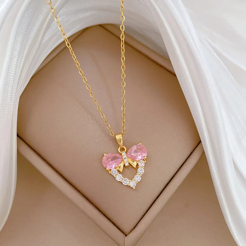 Butterfly Heart Pendant Choker Necklace – Gold Stainless Steel Pendant Necklace Nixie