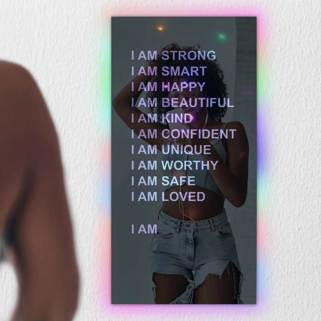 LED Light-Up Positive Affirmations Acrylic Mirror | Wall Decor Decorative LED Mirror Nixie