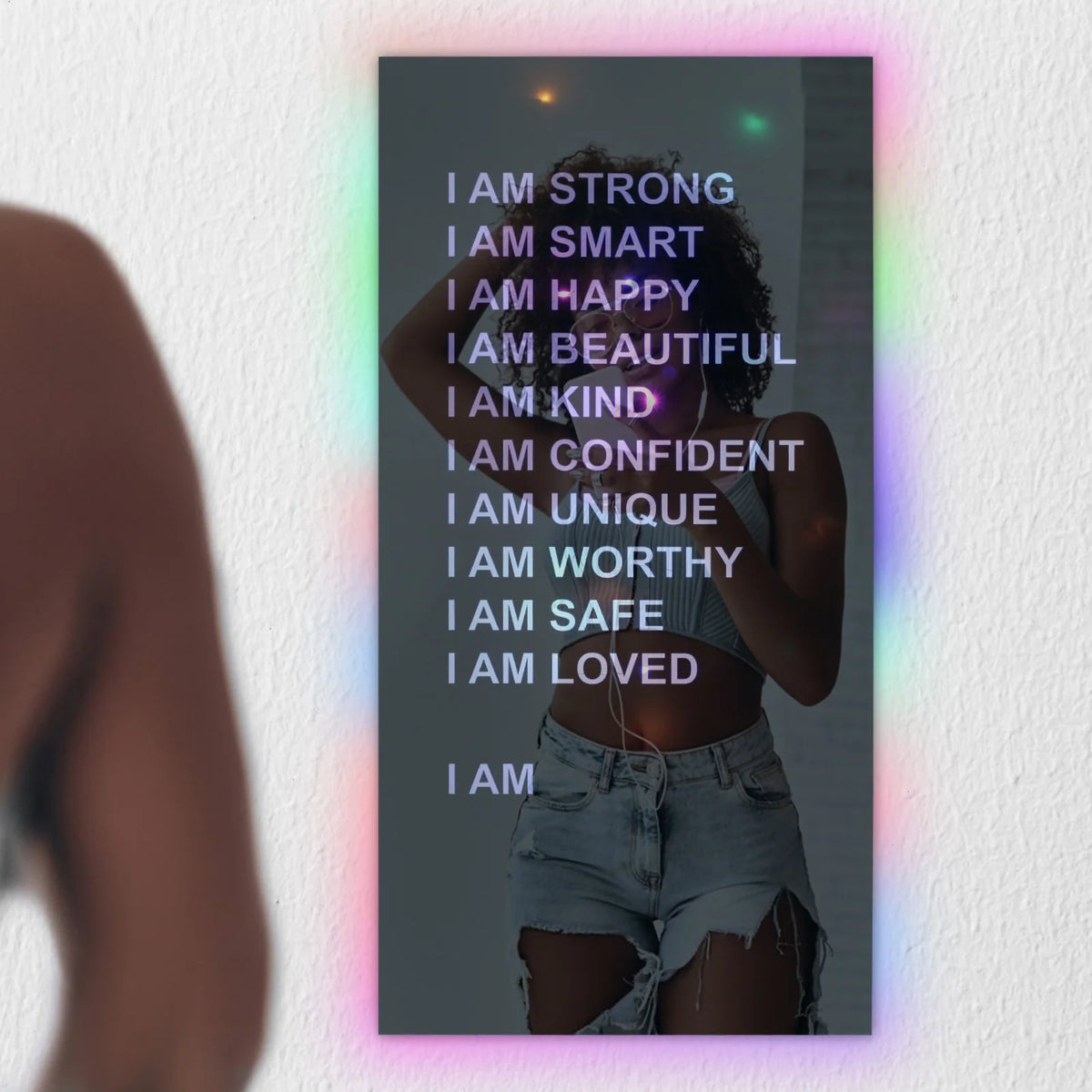 Affirmations Mirror with Colorful LED String Lights | Acrylic
