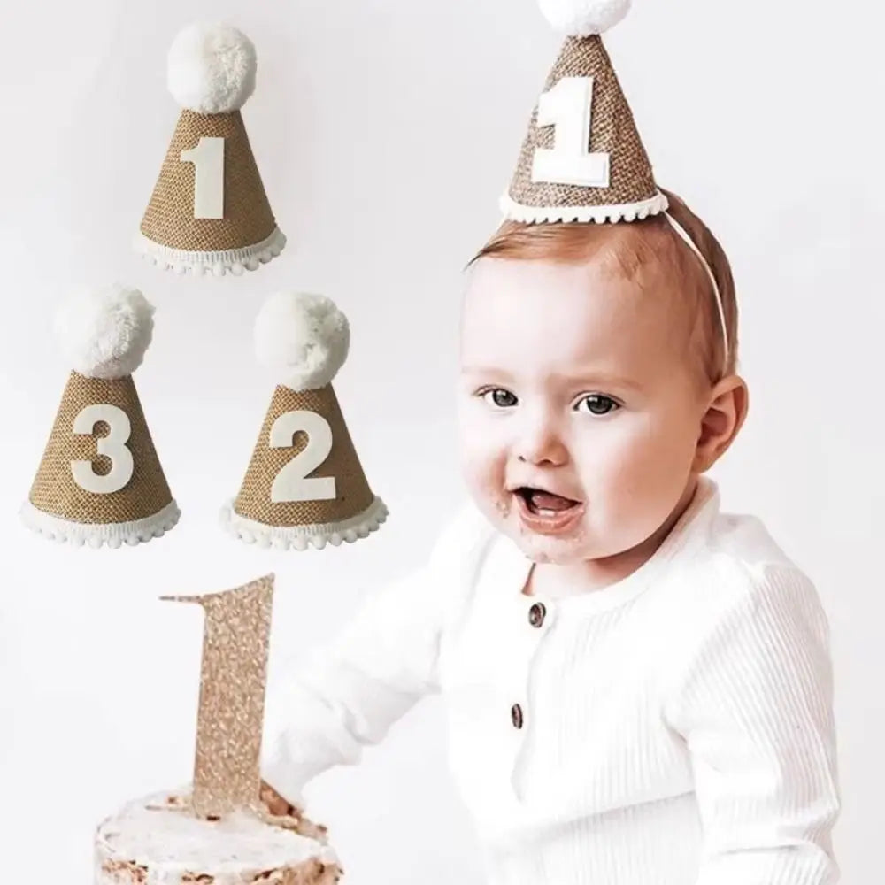 Burlap Baby Birthday Hat & Headband – Ages 1–3 Photo Prop