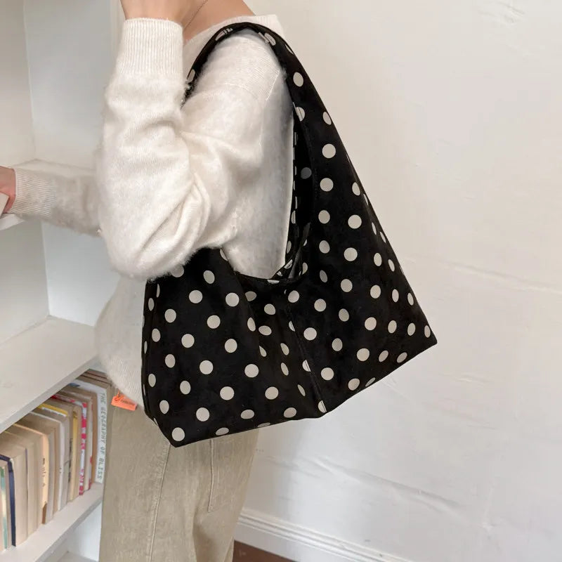 Nixie Faux Suede Polka Dot Tote Bag – Large Shoulder Bag Faux Suede Tote Bag Nixie