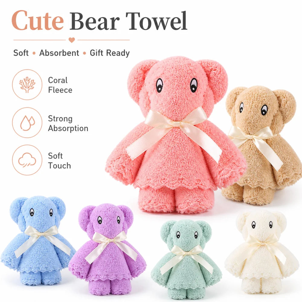 Bear-Shaped Coral Fleece Hand Towel – Soft & Absorbent Novelty Hand Towel Nixie