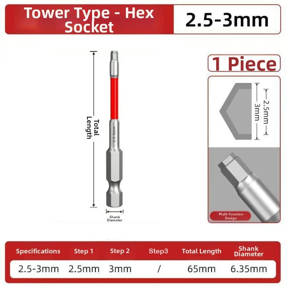 HRC60 Alloy Steel Hex Screwdriver Bit Set – 6.35mm Shank Screwdriver Bit Set Nixie 2.5-3mm 65mm