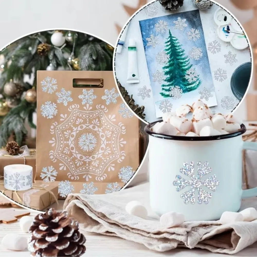 500pcs Laser Snowflake Christmas Stickers – Waterproof Reflective Decorative Stickers Nixie
