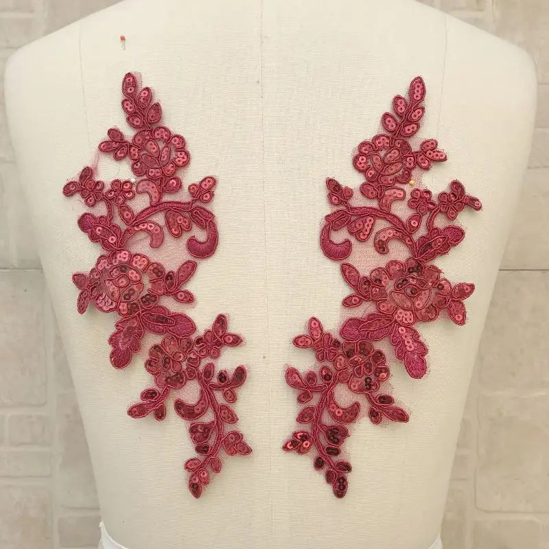 Embroidered Sequin Lace Appliqué Patches – 1 Pair Floral DIY