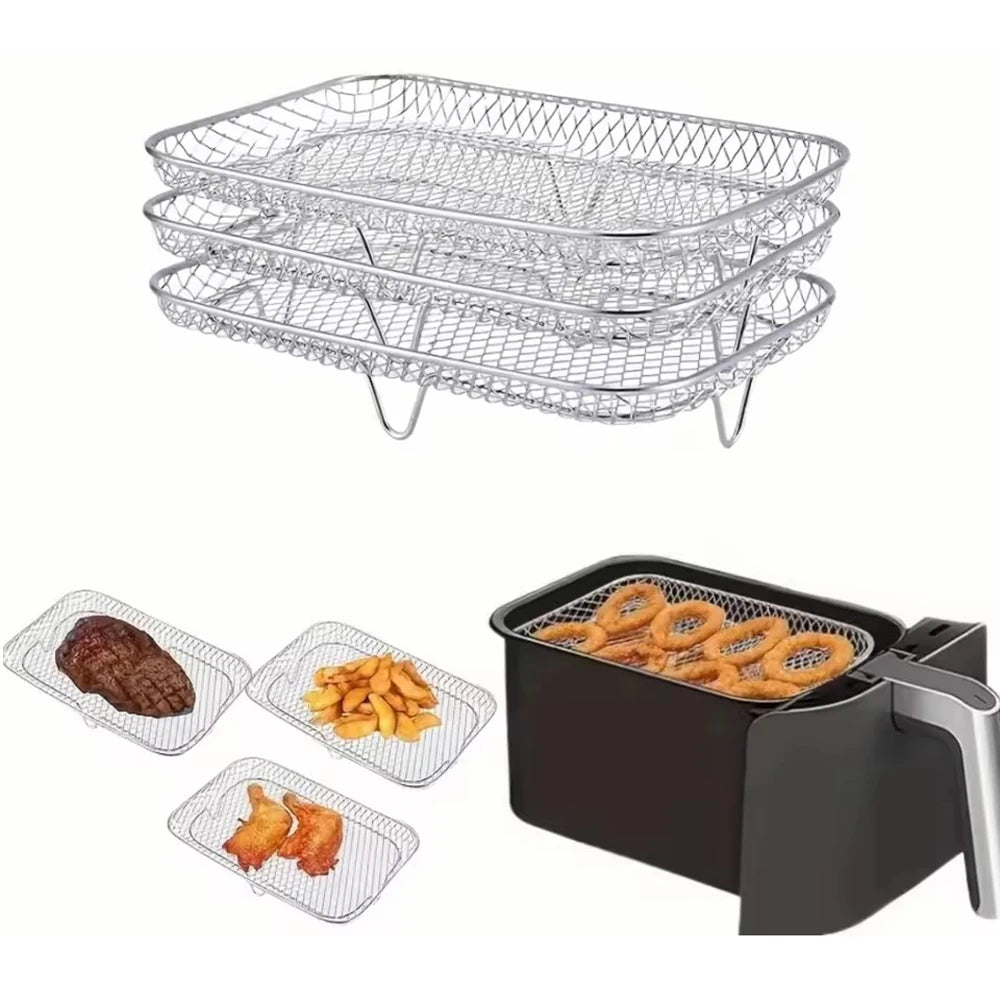 Stainless Steel Air Fryer Rack 1-3 Layer Stackable Grill Basket Air Fryer Rack Nixie