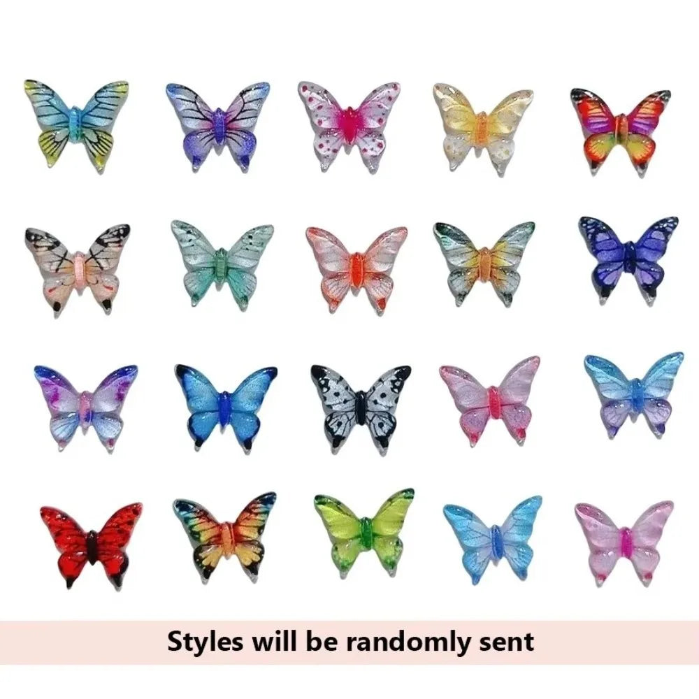 50pcs 3D Butterfly Nail Charms – Multicolor Glossy Resin Set Nail Art Charms Nixie