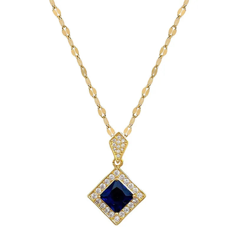 Diamond Shape Zircon Pendant Necklace | Gold Stainless Steel Pendant Necklace Nixie