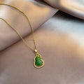 Green Gourd Copper Pendant Rhinestone Collarbone Necklace