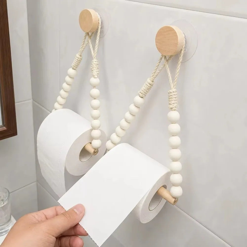 Rustic Punch-Free Toilet Paper Holder Hemp Rope Wood Toilet Paper Holder Nixie