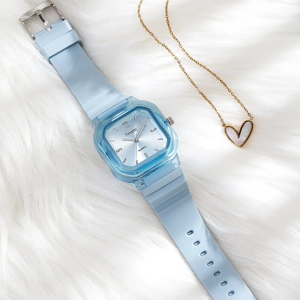 Timetti Square Quartz Watch – Silicone Strap Casual Watch