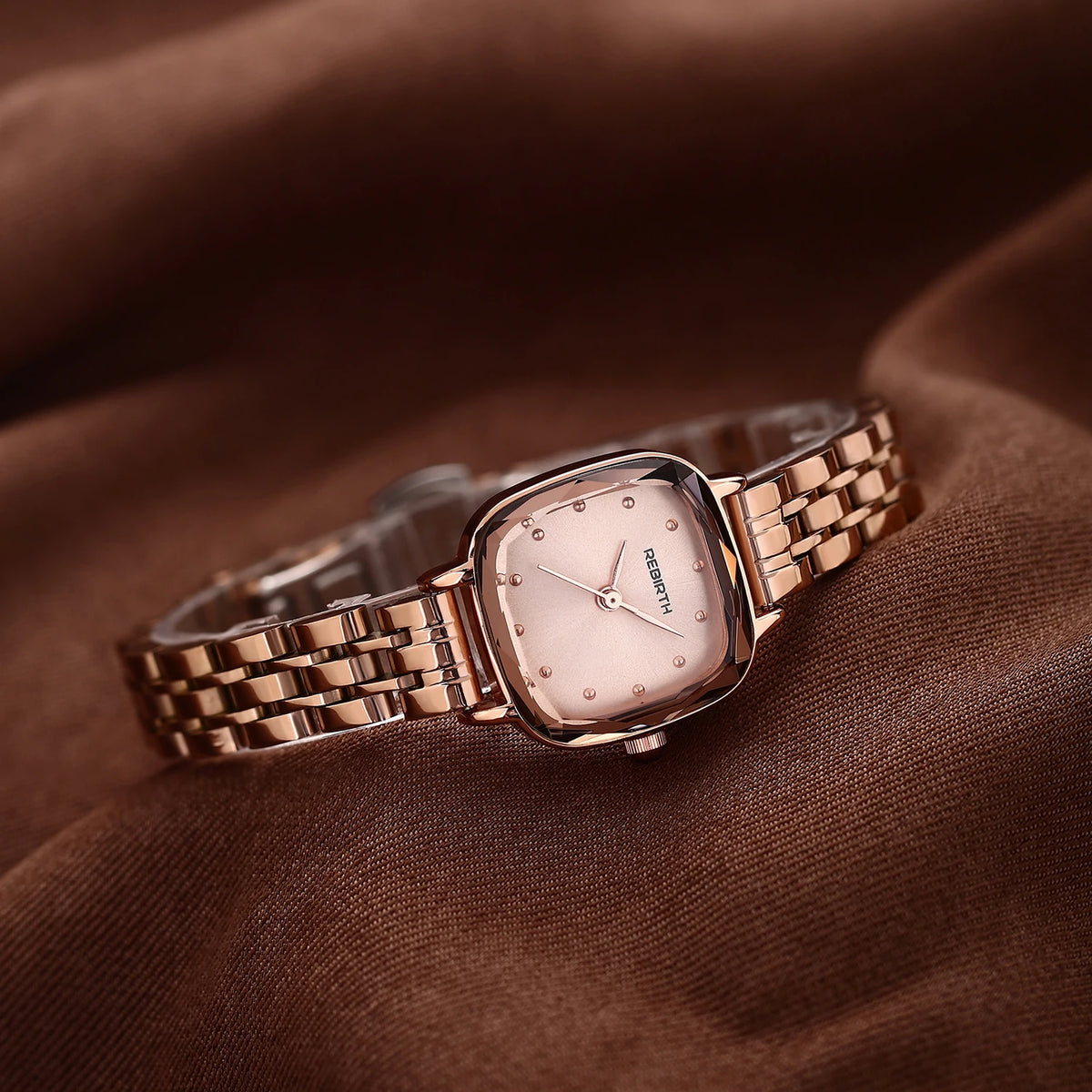 REBIRTH Retro Square Quartz Watch – Stainless Steel Strap Quartz Wristwatch Nixie