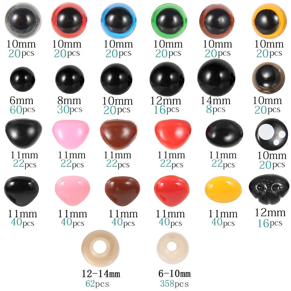 Plastic Safety Eyes & Noses Set for Crochet, Amigurumi & Dolls Doll Craft Supplies Nixie 1040Pcs 1 box