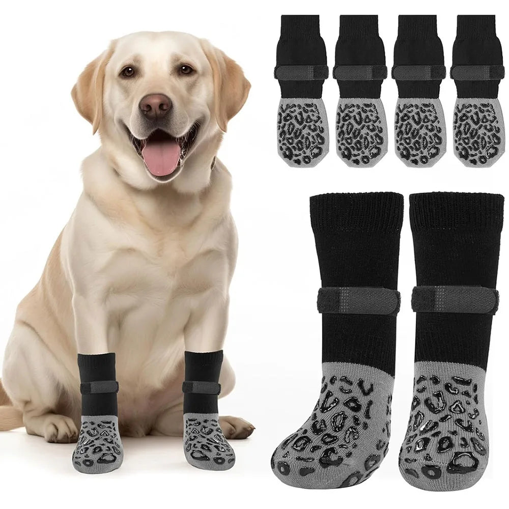 4PCS Anti-Slip Dog Socks – Cotton Paw Protectors XS–XL Dog Paw Socks Nixie Black-XL-